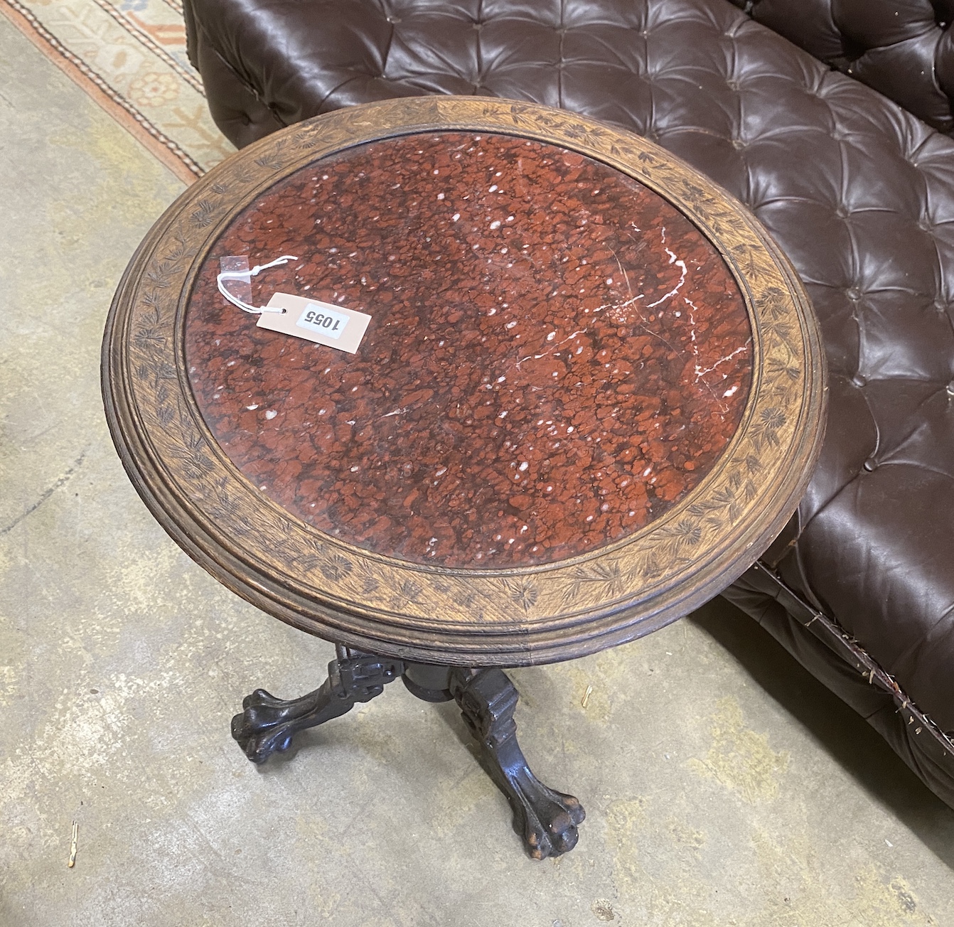 A 19th century French circular marble topped tripod wine table, diameter 50cm, height 77cm